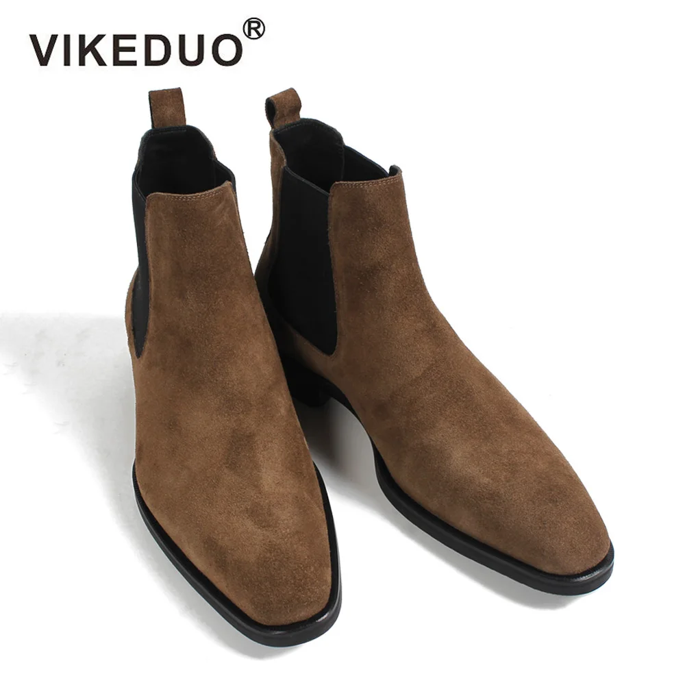 Мужские классические ботинки челси VIKEDUO коричневые замшевые ботильоны ручной