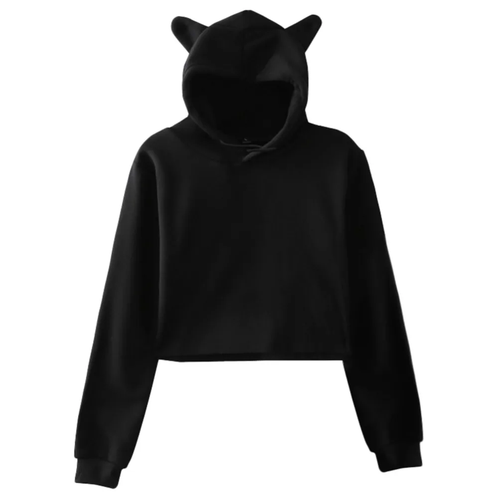 

Cat Ear Hoodies Sweatshirt Black Casual Adult Autumn Soft Sweatshirt