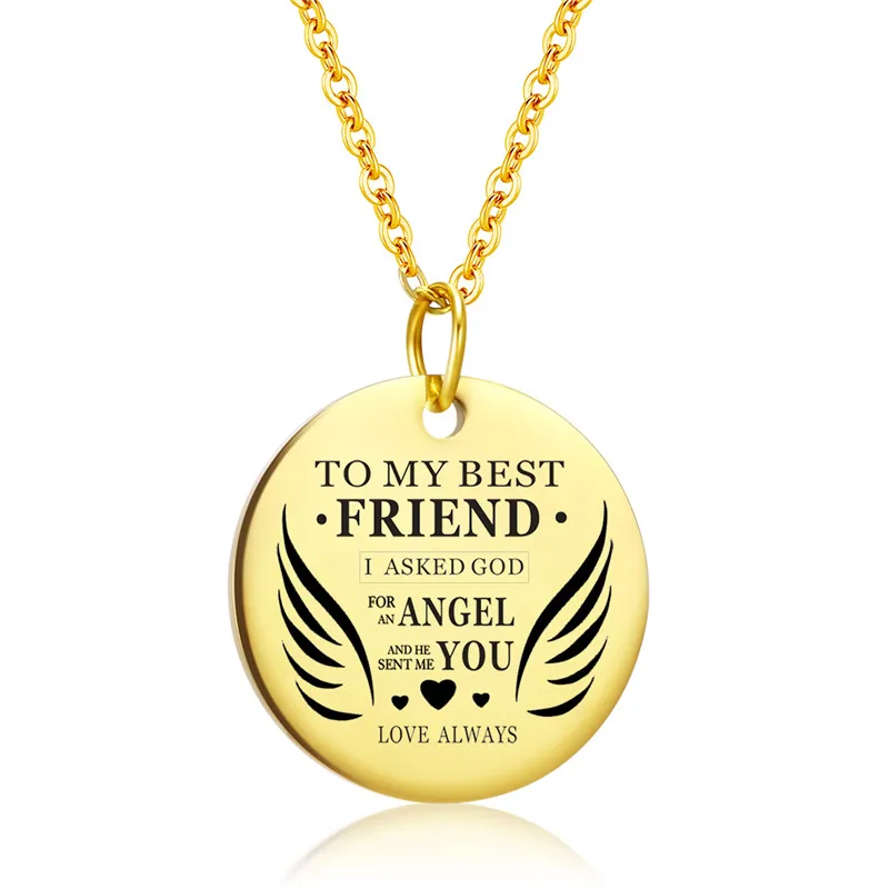 Friend Gold Round Для моей дочери/жены/сестры ожерелье из нержавеющей стали крыло чокер ангела ожерелье сердце любовь ожерелье s для женщин подарок ювелирные изделия - Окраска металла: Friend Gold Round