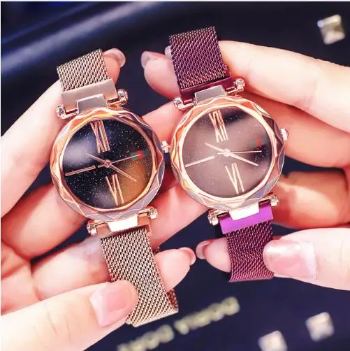 

2020montre femme marque de luxe rose gold ladies watch starry sky magnet female watch rhinestone clock relogio feminino