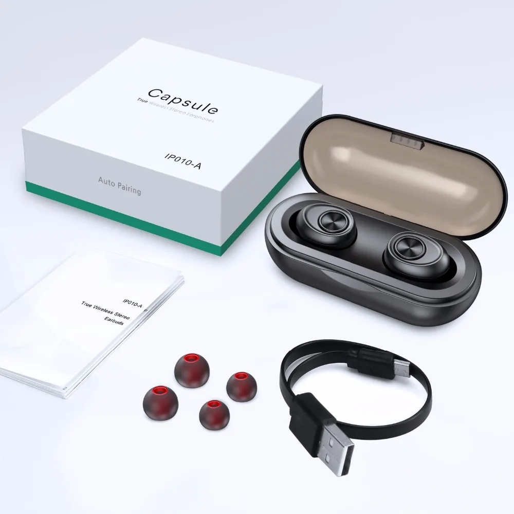 Anomoibuds капсулы TWS беспроводные наушники V5.0 Bluetooth наушники гарнитура глубокий бас стерео звук спортивные наушники для samsung Iphone - Цвет: Black