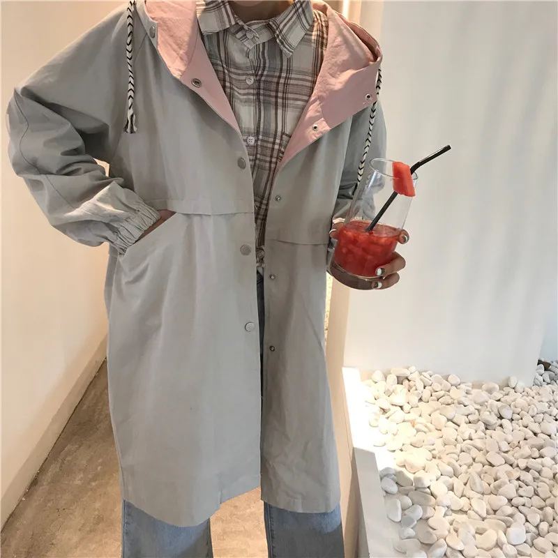 Длинное пальто 2018 Осень Женская мода корейский Длинные рукава Топы Свободные