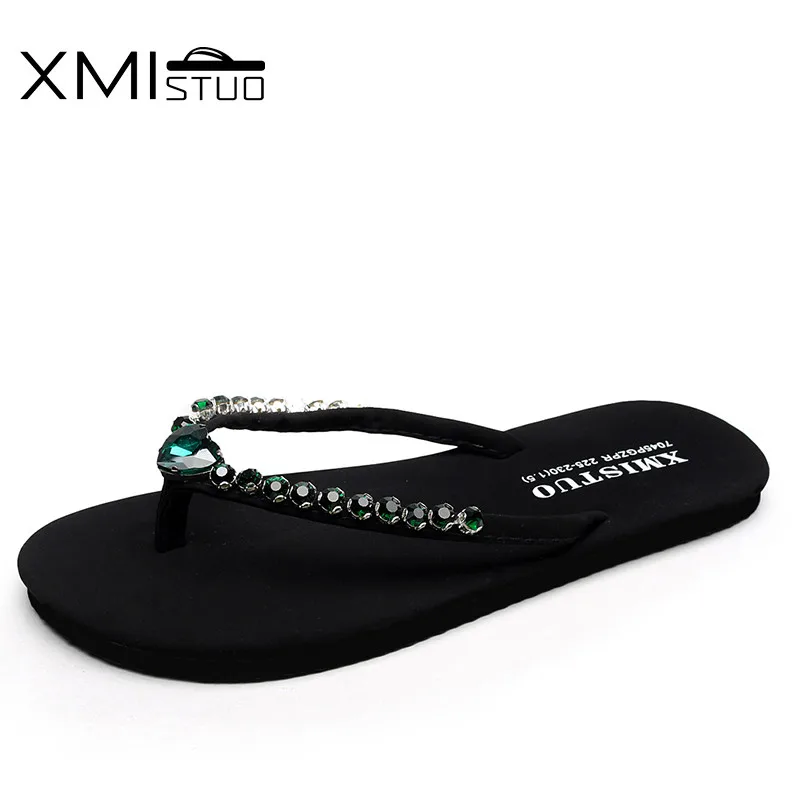 Шлепанцы XMISTUO женские с бриллиантами пляжные водонепроницаемые плоские тапочки