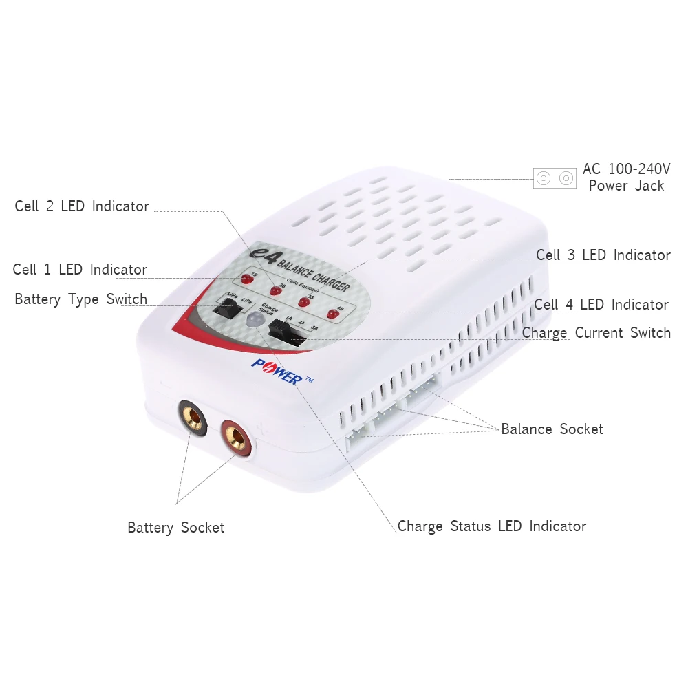 

H-POWER E4 AC 100-240V Input 30W Balance Charger for 2-4S LiPo LiFe Battery