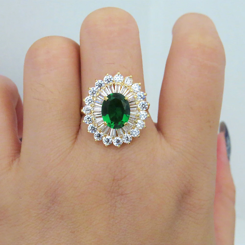 14k желтое золото 1.6CT 9*7 мм изумруд лаборатория-создан с Buguettee белый топаз и