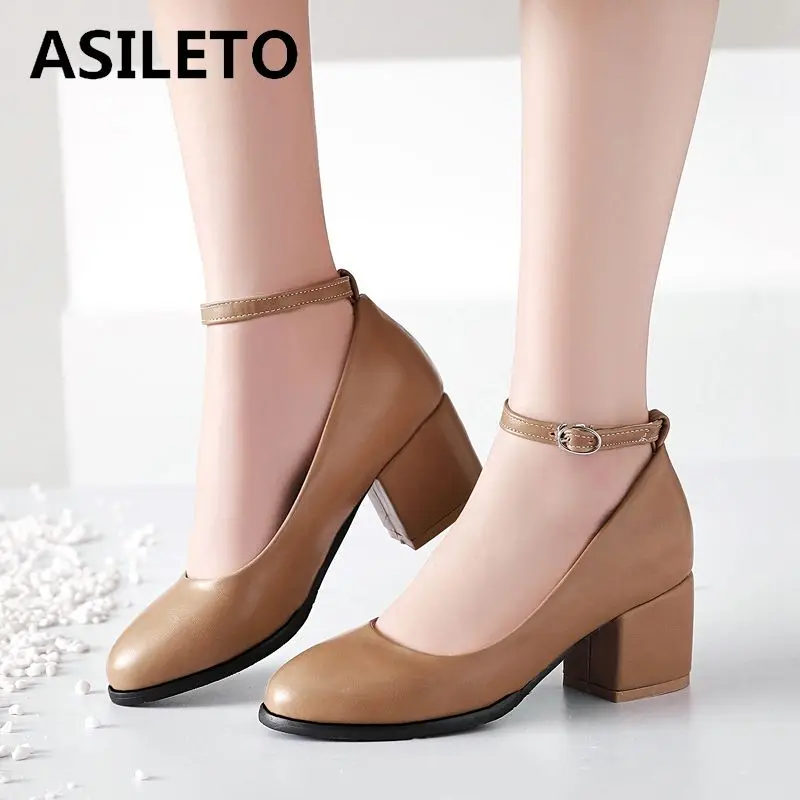 Женские туфли ASILETO на среднем каблуке квадратный каблук пряжка с круглым носком