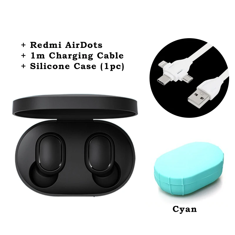 Add Cyan Case Самые дешевые Xiaomi Redmi AirDots True Беспроводные Bluetooth 5,0 наушники DSP шумоподавление гарнитура с микрофоном наушники TWSEJ04LS - Цвет: Add Cyan Case