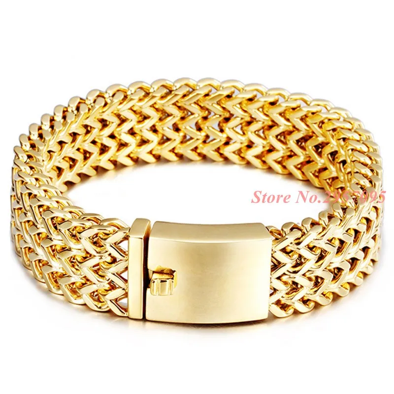 

Fashion Cool 18mm Mens Stainless Steel Bracelet Link Greek Design Classic Silver Gold Chain Rock Bracelet Bangles 8.66"