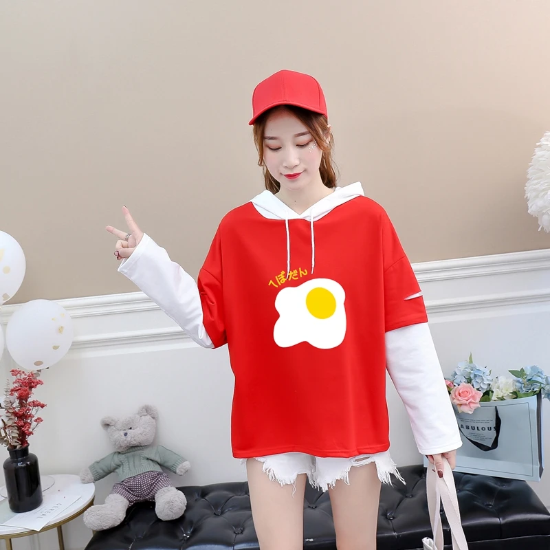 Женские толстовки с капюшоном Kpop Ullzang Harajuku жареное яйцо принт Kawaii пэчворк