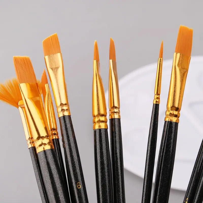 

12pcs/set Professional Paint Brush Nylon Hair Artist Brush With Mixing Palette Set For Acrylic Watercolor Oil Painting Supplies