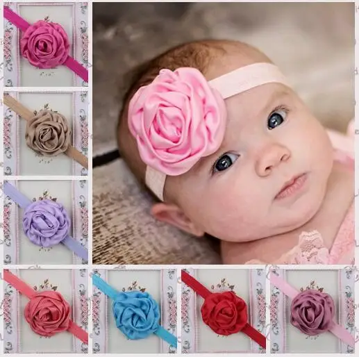 

Hair children accessories satins rose flowers baby girl headband hair band for child kids headbands YH548