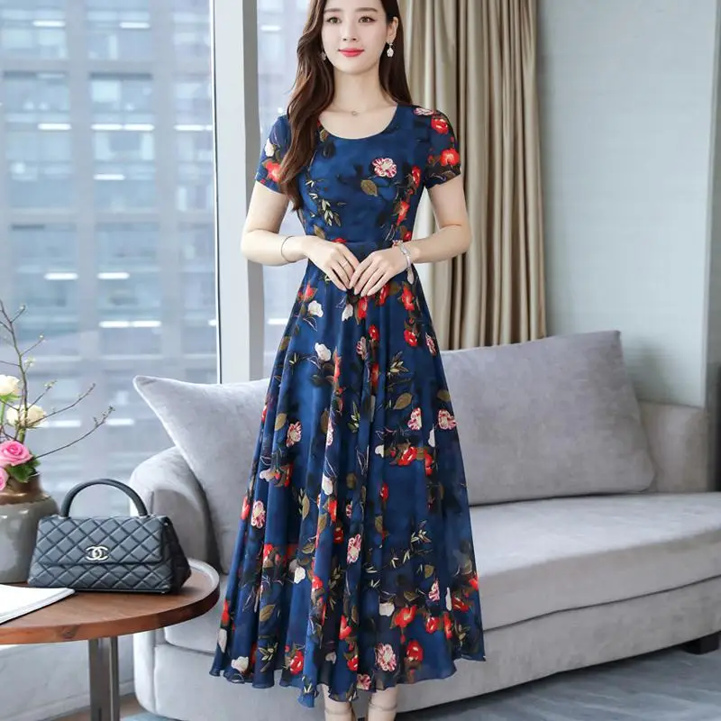 Yfashion женское летнее свободный круглый воротник длинное цветочное