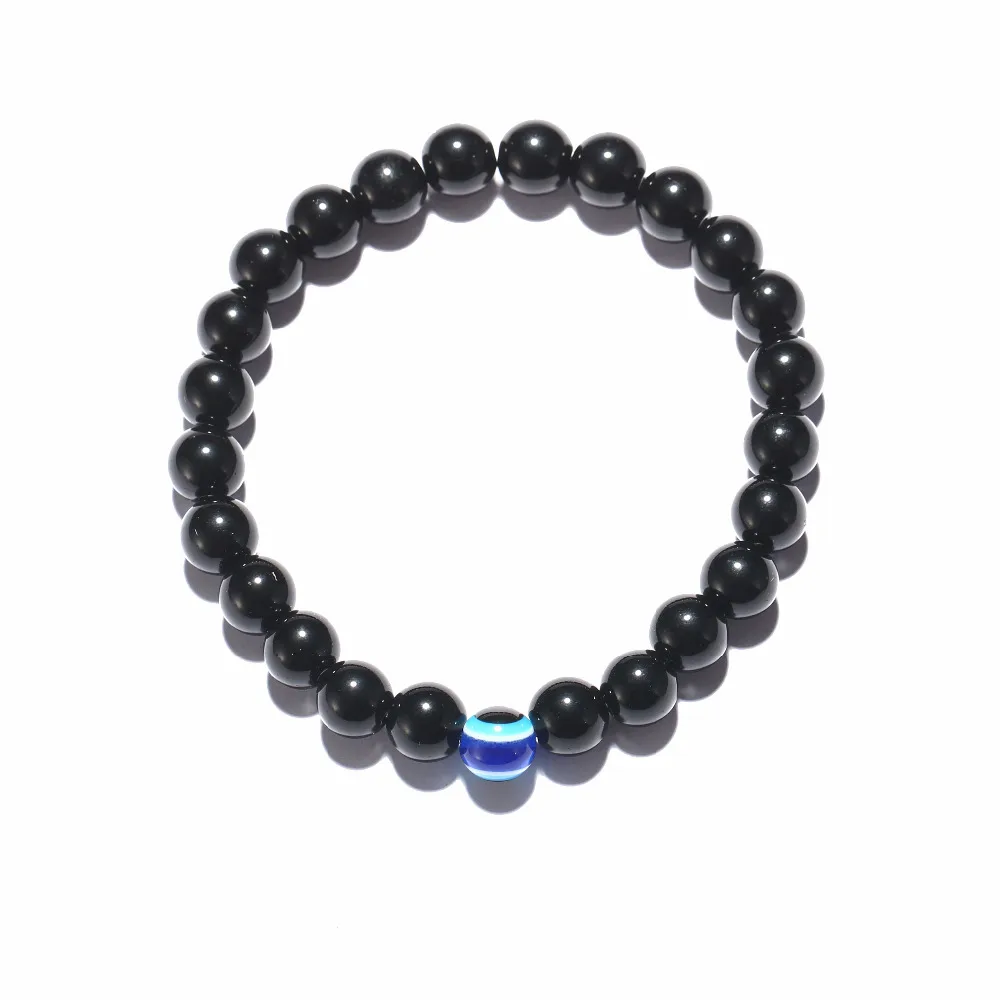 Fashion 3 Size Turkish Evil Eyes Bracelet Black Natural Stone Beads Obsidian Men Braslet For Male Yoga Hand Jewelry Accessories
