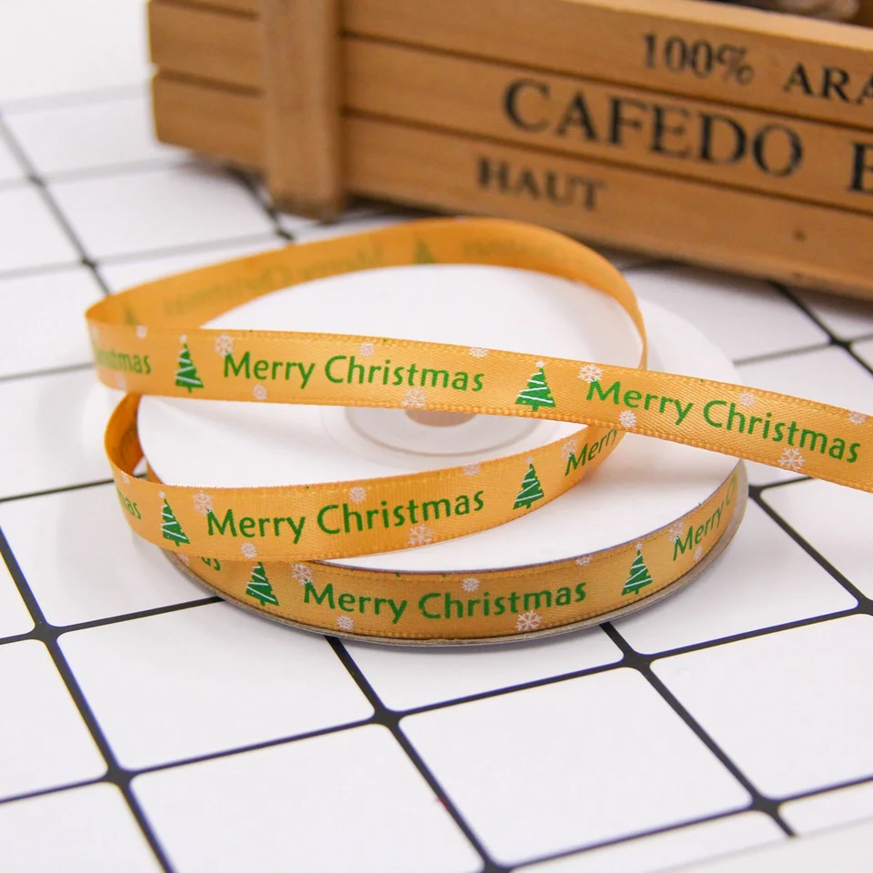 25 ярдов Рождественская красочная 1 см атласная упаковочная лента DIY ремесла