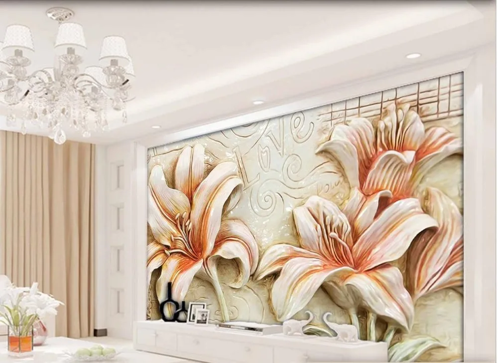 Stereoscopic 3d wallpaper European flowers relief Photo custom TV setting wall of sitting room sofa | Обустройство дома