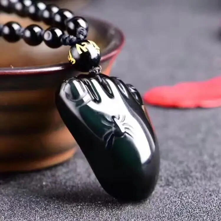 Подвеска из натурального обсидиана ручная работа в виде паука | Украшения и