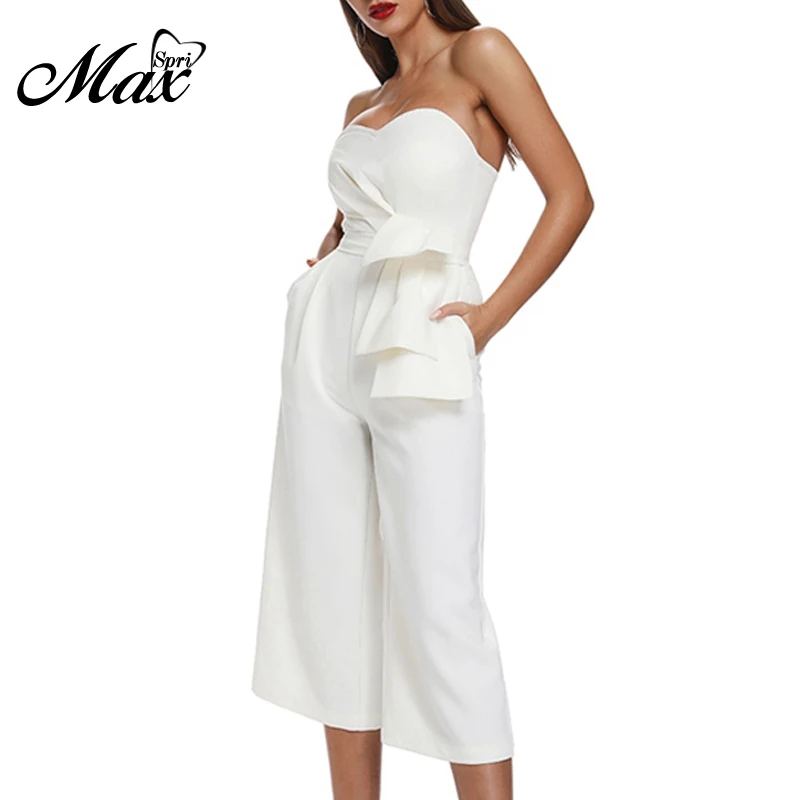 Max Spri 2019 New Women Fashion Office Lady Sexy Strapless Backless Ruffles Half Length Pant Party Club Bodycon Casual Jumpsuit | Женская