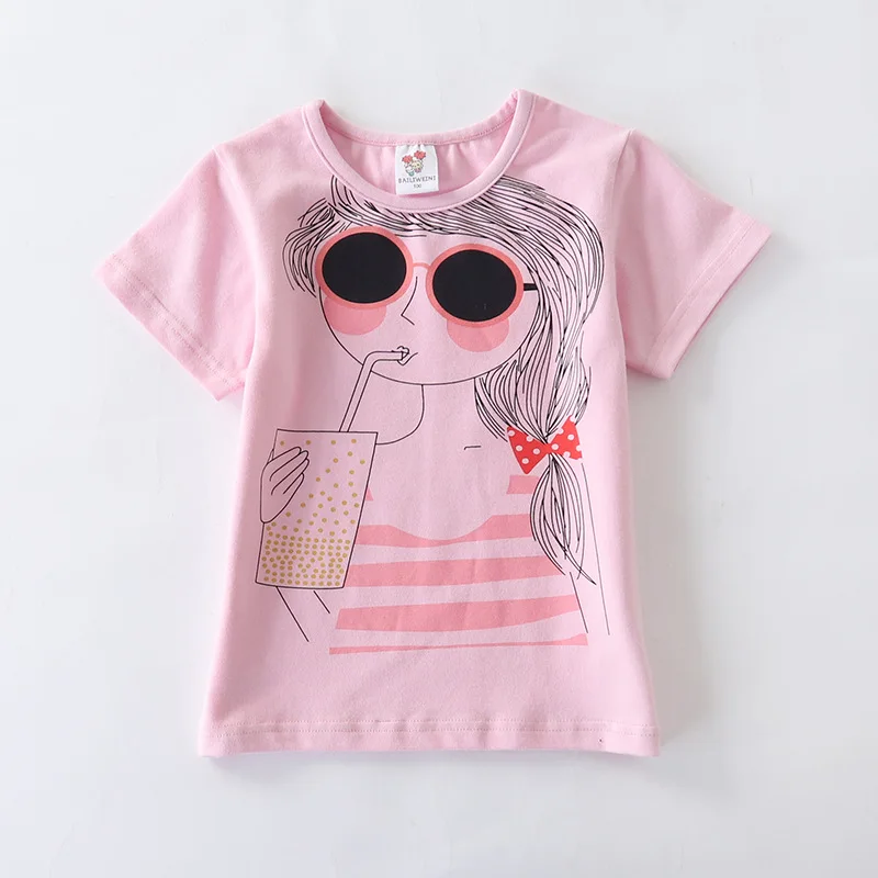 Футболка с мультяшным принтом для девочек лето 2019 детские топы хлопковые рубашки