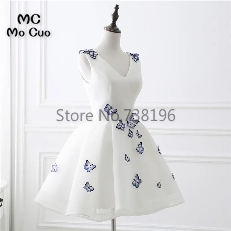 2017 г. Модное платье для встречи на родину короткое выпускного с аппликациями