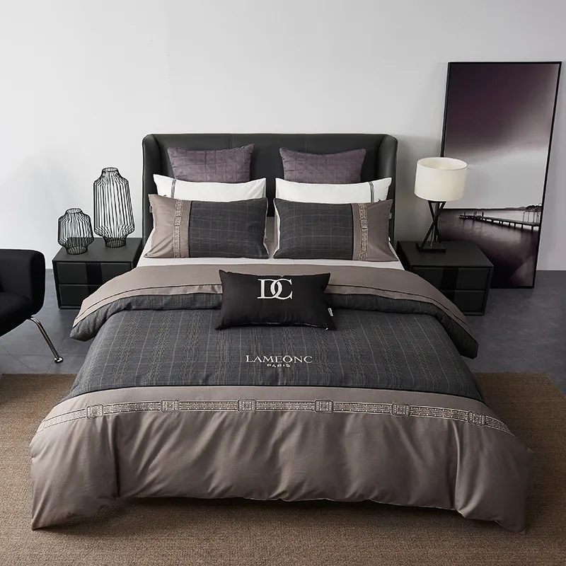 Bedding Set Роскошные модные Бизнес Стиль 4 шт. Постельное белье а-ля 60ые Клетчатый узор постельное белье набор queen King Размеры Nordic двойной хлопок постельное белье - Цвет: Bedding Set