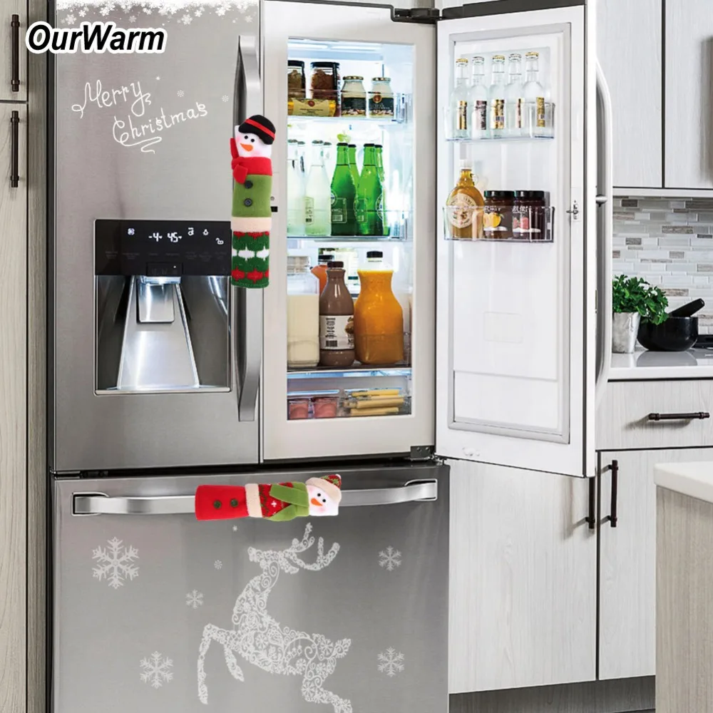 OurWarm Рождественское украшение на холодильник дверные ручки крышки мультфильм милый микроволновая печь дверь холодильник ручки наборы Рождественский подарок