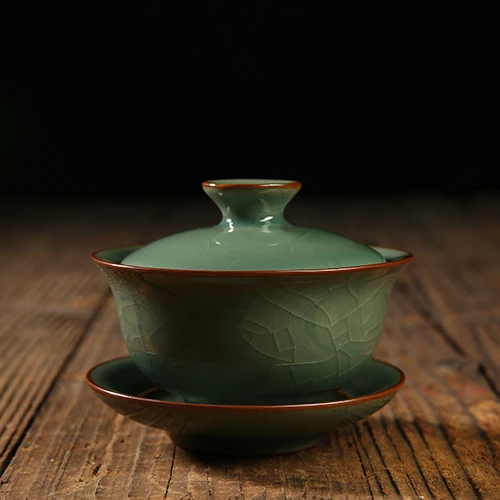 Креативный ледяной трещины текстура керамический Celadon Gaiwan с крышкой блюдце комплект китайский чайный набор кунг-фу пуэр чайник отправлен друг чайник - Цвет: 010