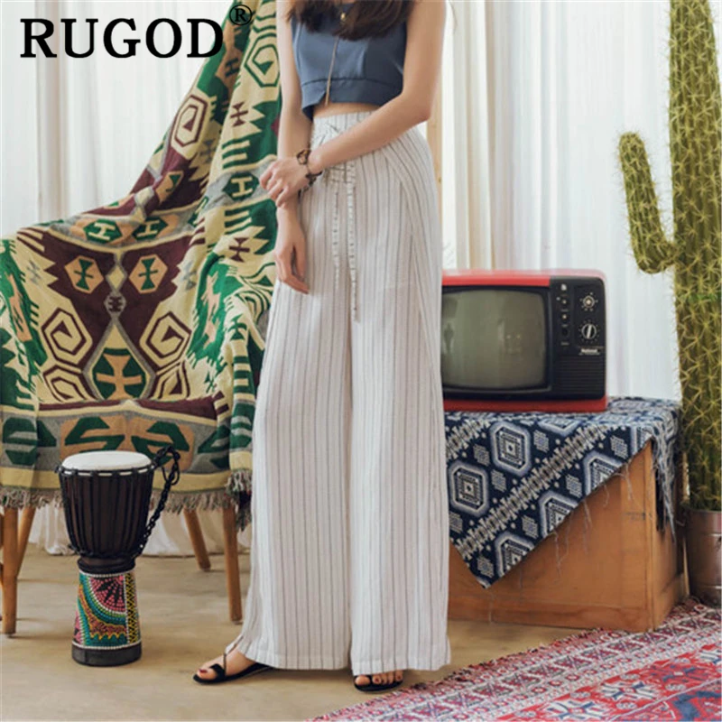 Женские шифоновые широкие брюки RUGOD элегантные длинные макси в полоску с высокой