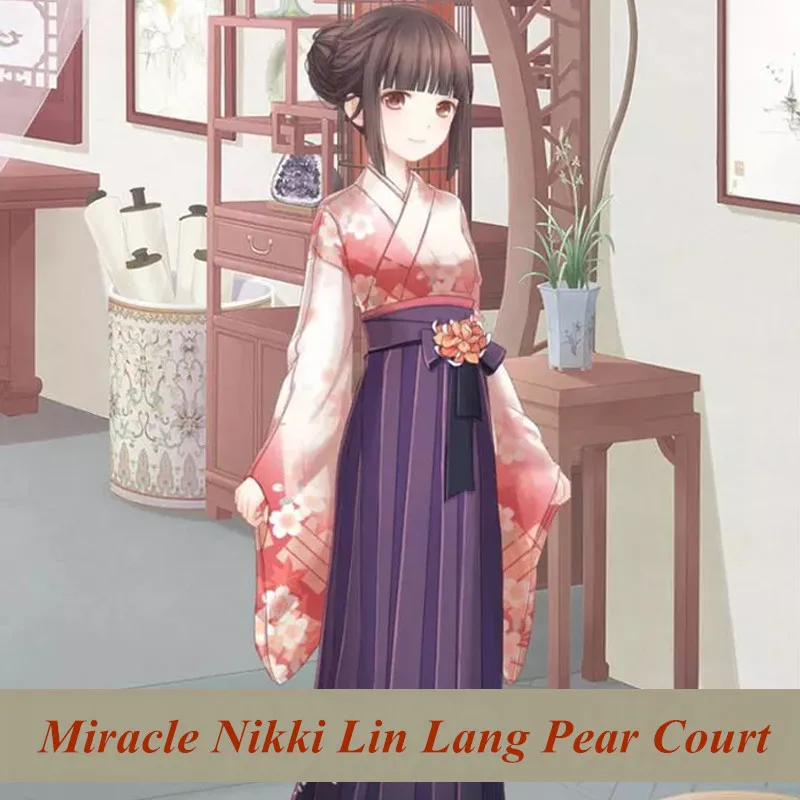 Anime! Miracle Nikki Lin Lang Pear Court Flowers Kimono Uniform Cosplay Costume Female Ancient Style Dress Free Shipping |