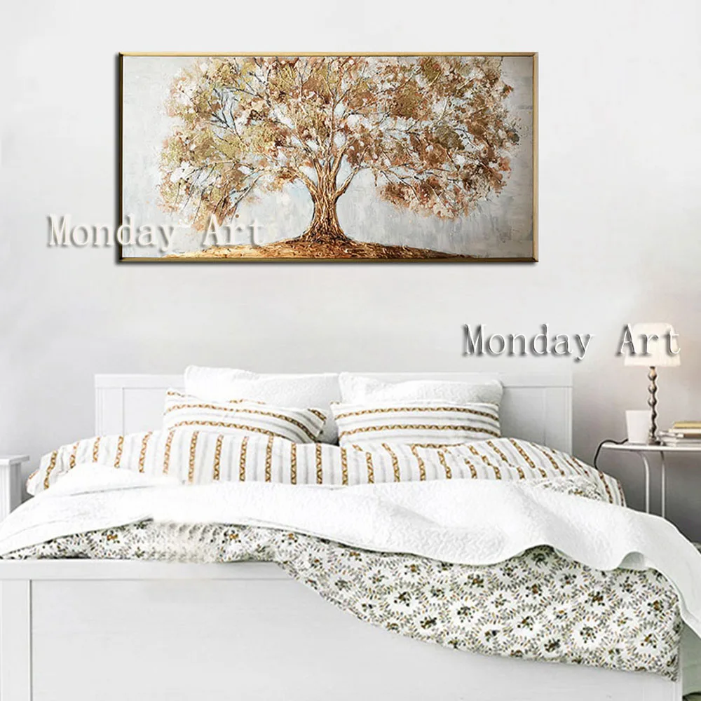 Новейший ручной работы золотой цветок дерево Толстая палитра нож картина