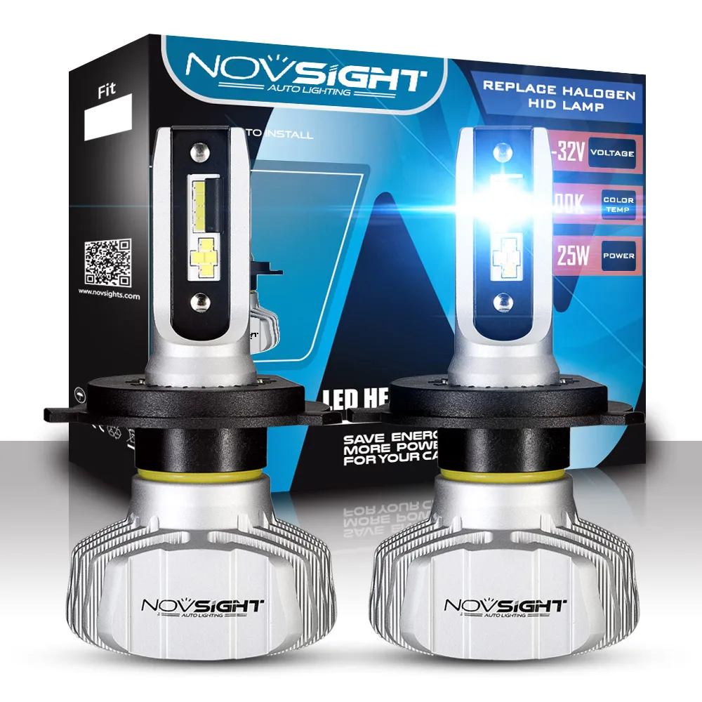 Novsight безвентиляторный 2 шт. CSP светодиодный фонарь для автомобильных фар H4 10000лм 50 Вт Авто налобный фонарь 6500 к белая лампочка 12 в 24 В для автостайлинга