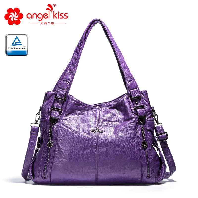Purple Angelkiss женский кошелек и сумки мягкие Промытые из искусственной кожи сумки на плечо Хобо сумки-мессенджеры - Цвет: Purple