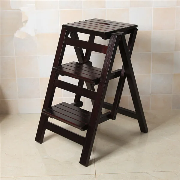 Black Walnut Color Многофункциональный стул-Лестница Стул скамейка Деревянный шаг табурет складной 3 уровня для любой задачи вокруг кухни, офиса, ванной комнаты - Цвет: Black Walnut Color