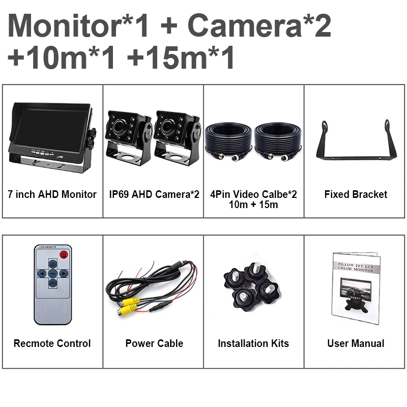Monitor 2Cameras-15m GreenYi Высокое разрешение AHD 1280*960 грузовик резервный Starlight камера ночного видения 7 дюймов Автомобильный Обратный монитор для автобуса - Цвет: Monitor 2Cameras-15m