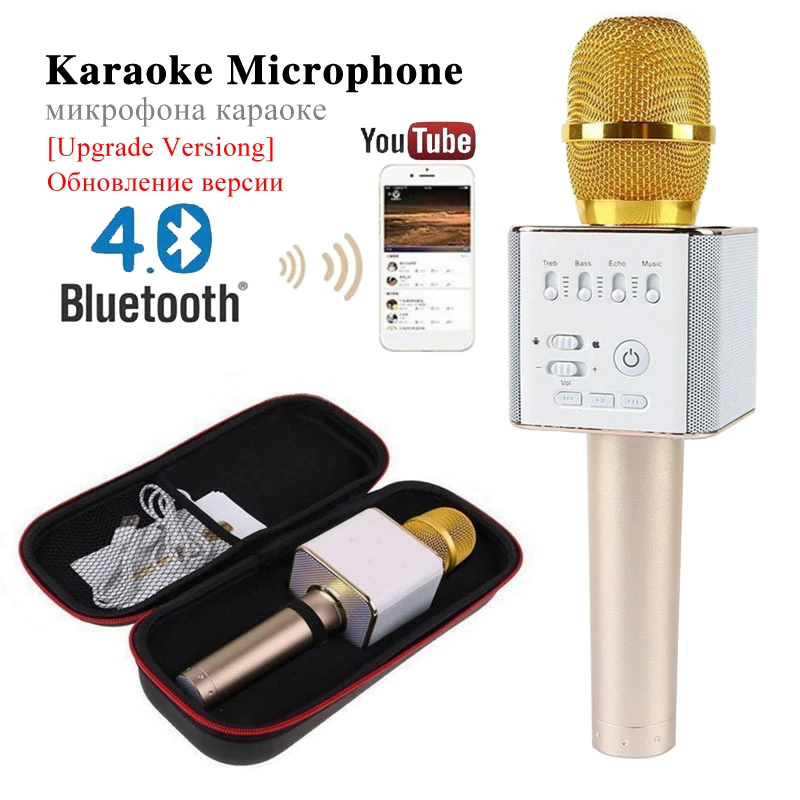 Q9 Bluetooth караоке микрофон беспроводной Профессиональный плеер динамик с чехол для