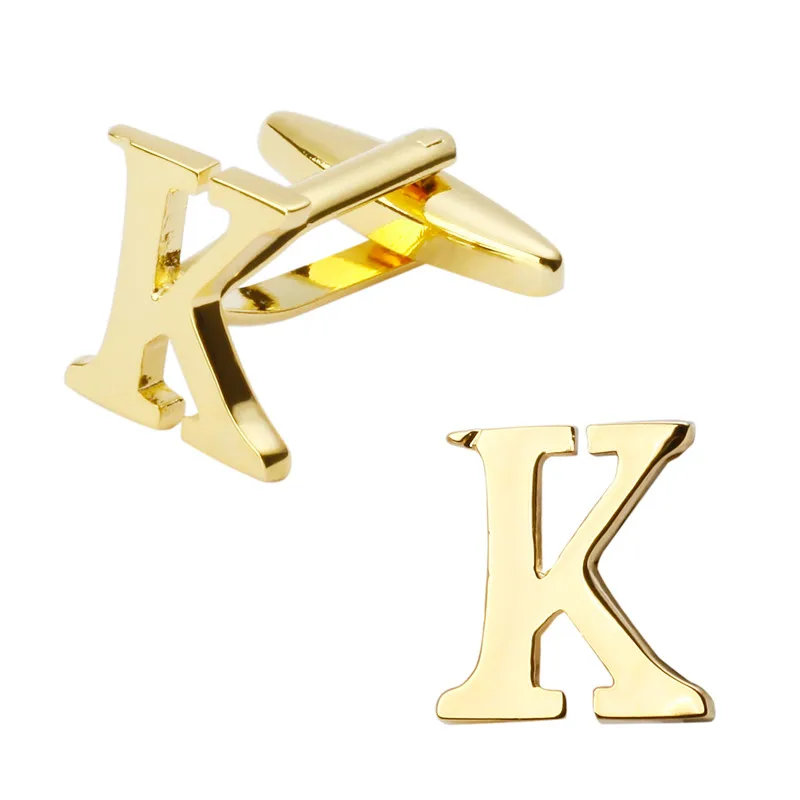 New high quality brass plated letters K Cufflinks Mens Jewelry shirt cuff Cufflinks twins English letters