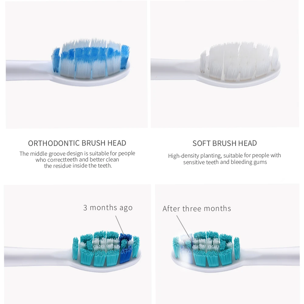 Here Mega Electric Sonic Toothbrush USB Chargeable DuPont Brush Head Vibrating Whitening 3 Heads Smart Timer Teeth | Бытовая техника