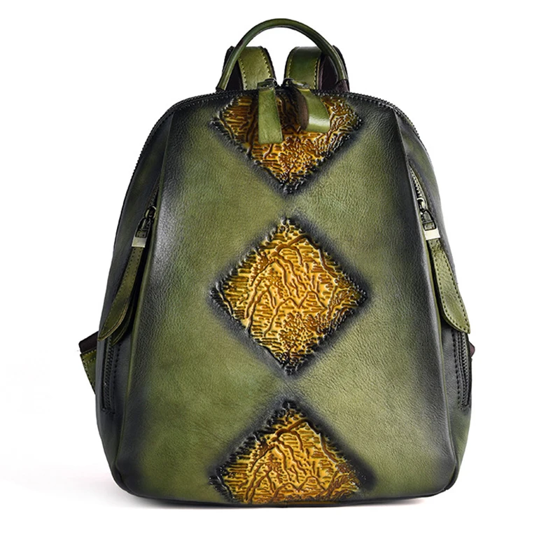 Green Yellow Дорожная сумка из натуральной кожи, винтажный женский рюкзак с тиснением, трендовая женская сумка для отдыха, женский рюкзак из натуральной кожи - Цвет: Green Yellow