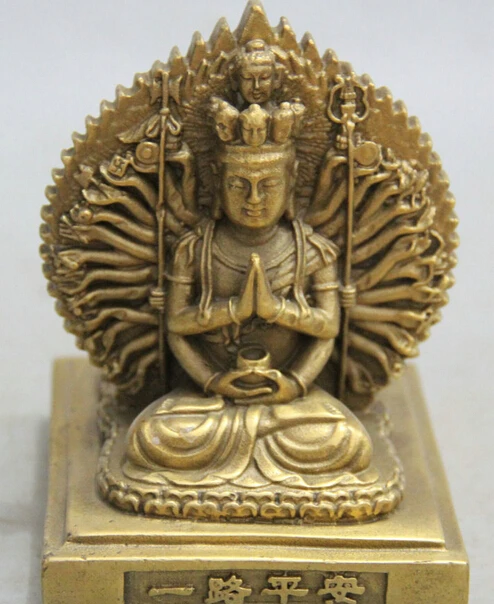 4 тибетская Латунь 2 лица 1000 Arms Avalokiteshvara богиня Кван Инь статуя Гуань R0711|statue 1/4|statues