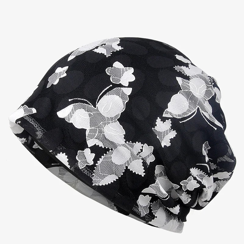 Женская шапка Skullies на весну и лето дышащая кружевная тюрбан С Рисунком бабочки