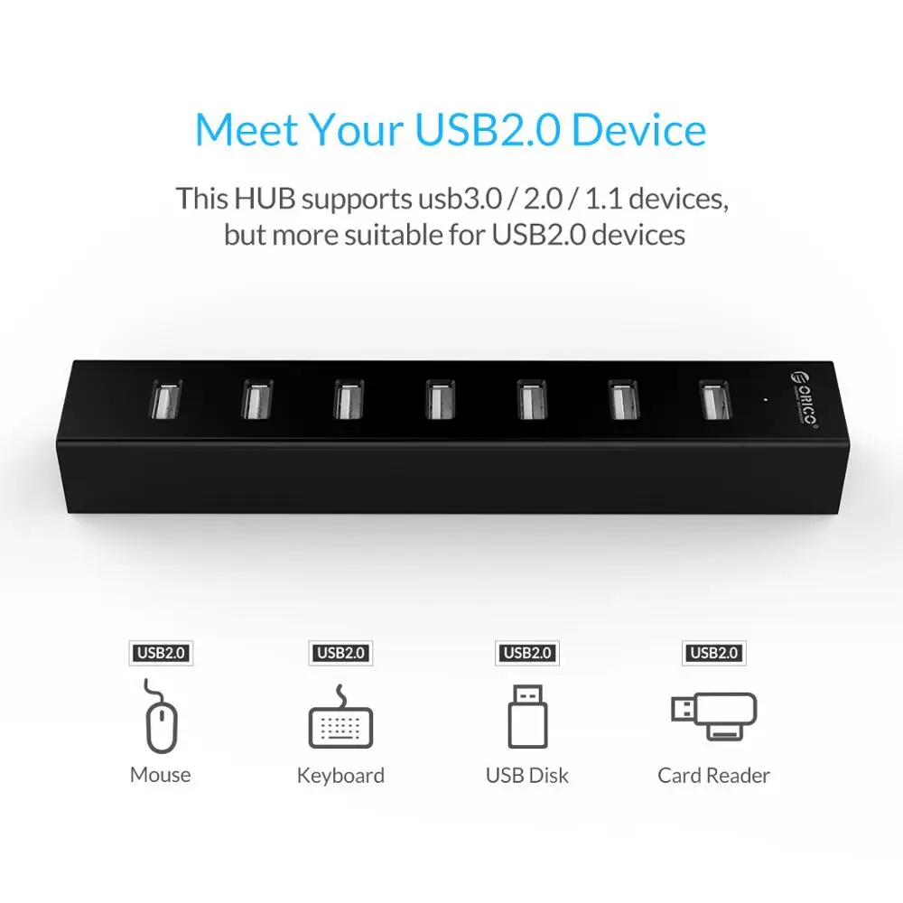Концентратор ORICO 7 портов s USB2.0 концентратор с входным Питанием постоянного тока