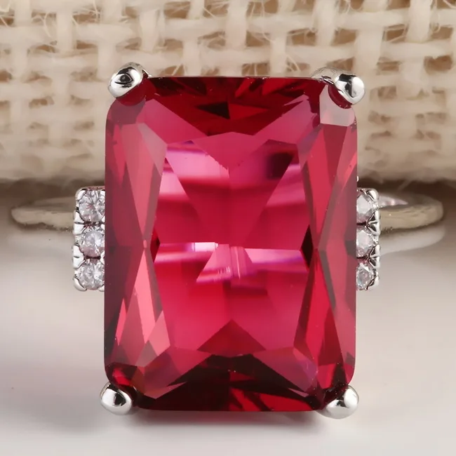 Ring 3 Модные обручальные кольца с квадратным камнем для женщин,, Серебряное заполненное красное/синее циркониевое кольцо с камнем рождения, аксессуар L3K024 - Цвет основного камня: Ring 3