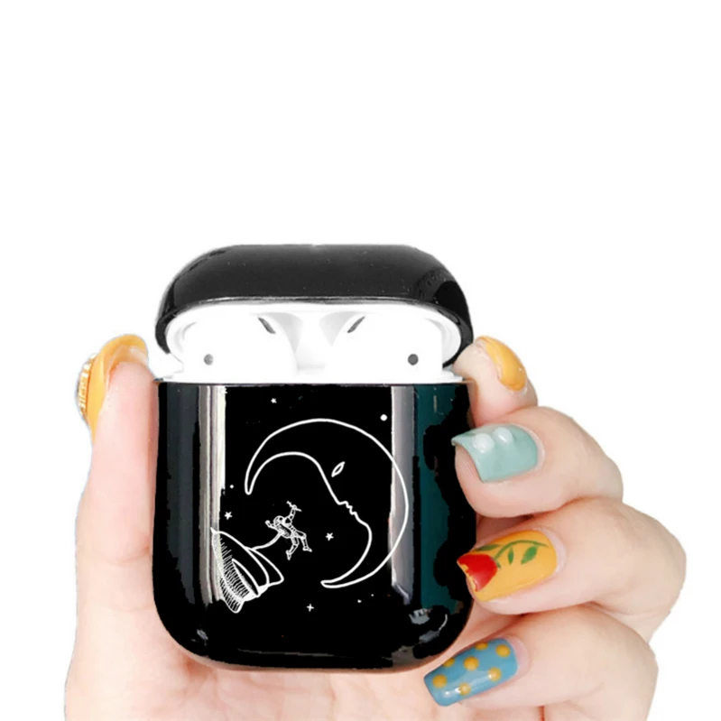 I01040S Милый чехол для airpods, чехол, мультяшная космическая планета, астротетя, Bluetooth, чехол для наушников Airpods 12, черный Жесткий Чехол - Цвет: I01040S