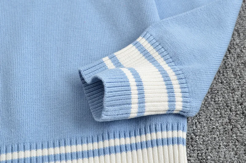 Japanese JK pullovers sweater water blue white bar V neck long sleeve uniforms Center twist decoration | Женская одежда
