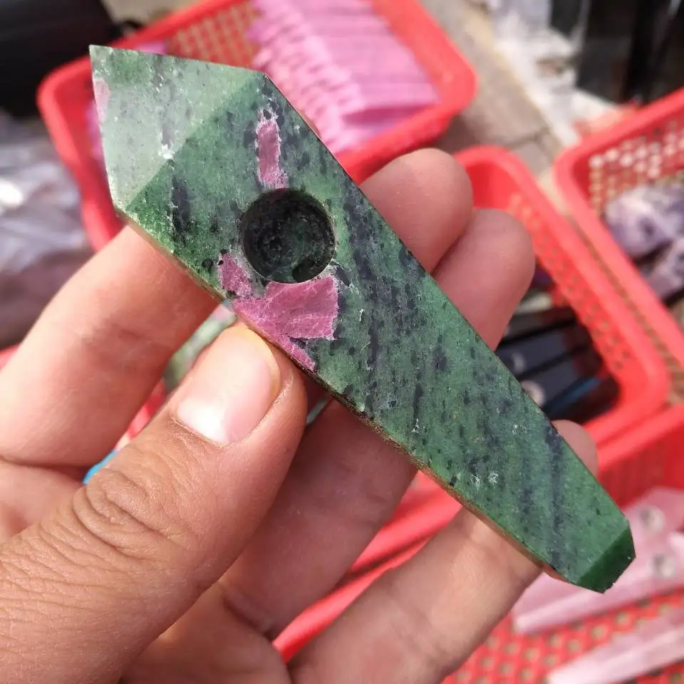 Натуральный эпидот Хрустальная дымовая трубка палочка точка для здоровья табака