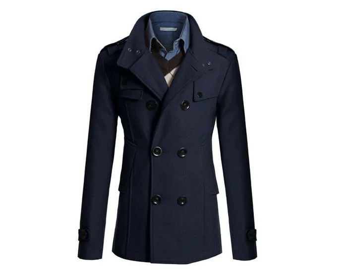 

European And American Men Woolen Coat Jacket Korean Men Business Slim Long Woolen Coat England Men Business #671867