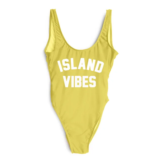 B140Yellow Одна деталь Купальник для женщин бикини Island Vibes Письмо печати Монокини стринги купальники для малышек Винтаж Trikini ванный комплект боди - Цвет: B140Yellow