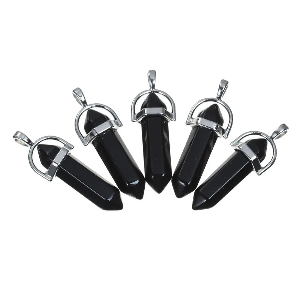 Карандаш черный камень подвески чакры тусклый серебристый цвет 4 1 см x (1 5/8 дюйма