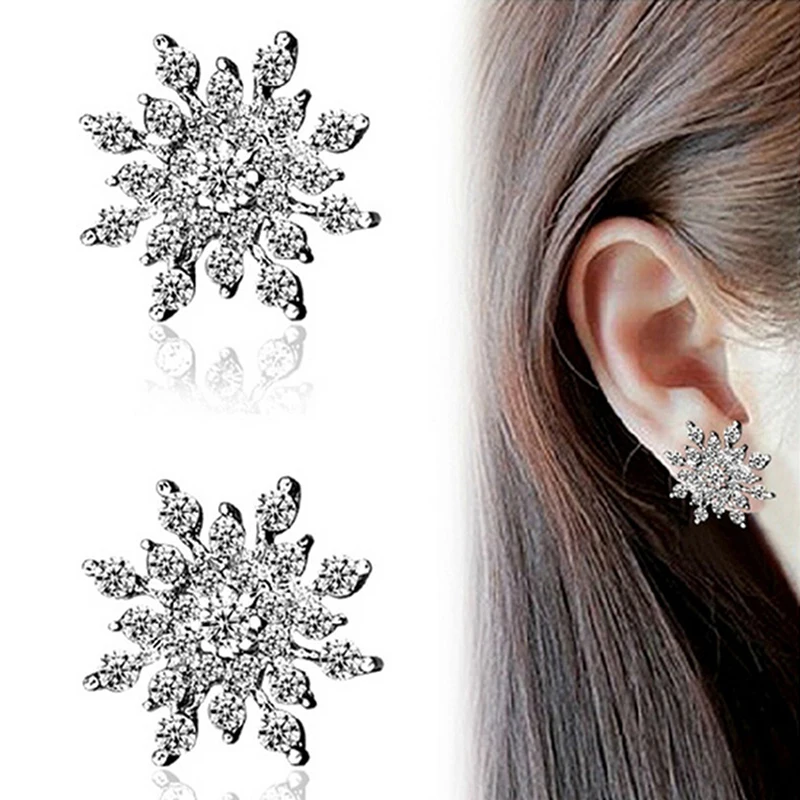 Изысканные корейские серьги Стразы с кристаллами Рождество Снежинка цветок