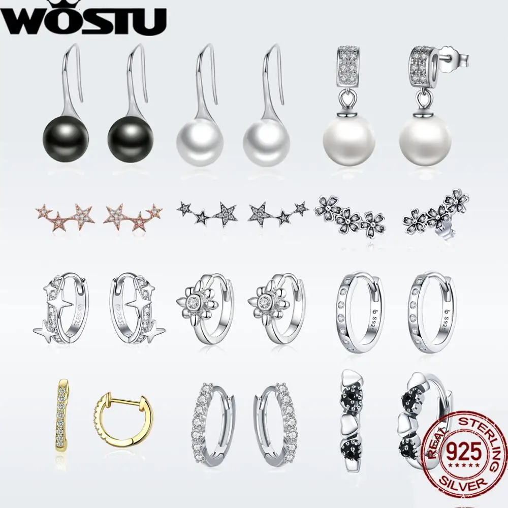 WOSTU Горячая 925 пробы серебряные серьги гвоздики для женщин кошка любовь, сердце, кубический циркон серьги вечерние свадебные модные ювелирные изделия