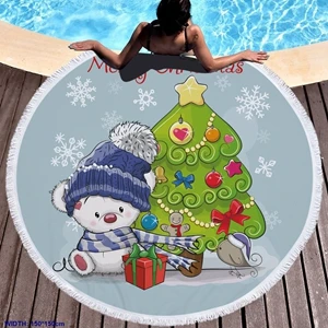 3 1 шт. 150*150 см DIY полотенце Merry Christmas микрофибра и кисточка полотенце с принтом используется для пикника Рождество пляж полотенце catoon - Цвет: 3